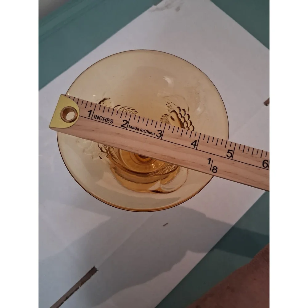 Vintage Amber‎ Glass Harvest Grape Footed Vase Flared Rim Mid Century Modern 6in